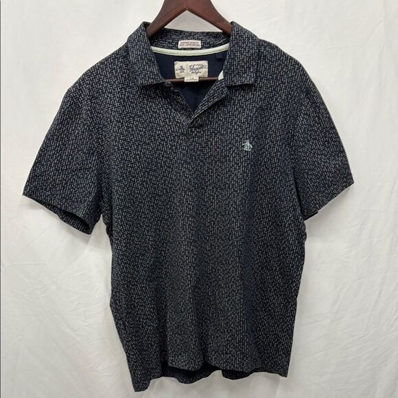 Original Penguin Men's Navy Blue Patterned Polo Shirt Sz Large - Picture 1 of 4